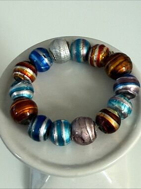 Vintage Multicolor Striped Glass Beaded Bracelet for small wrist or beads